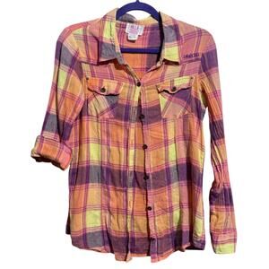 Billabong cotton plaid button up shirt 3/4 or long sleeve Large